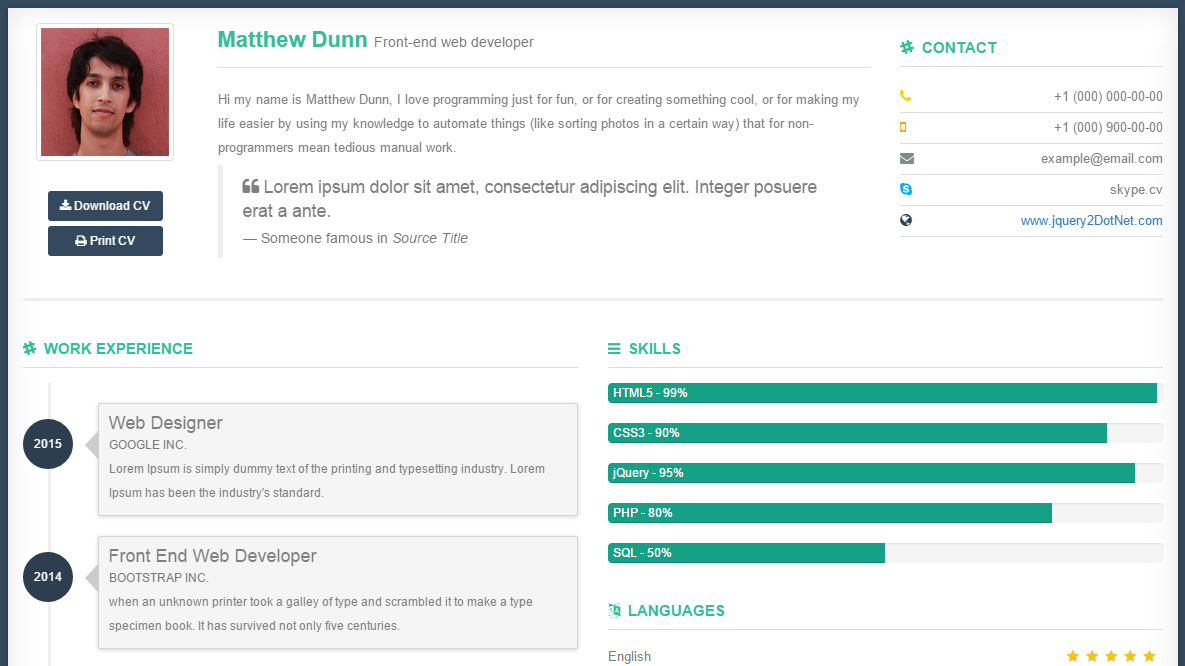 Bootstrap Resume Template Bootstrap Resume Template